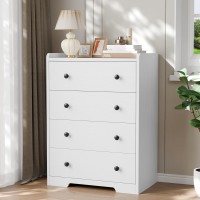 4-Drawer Dresser for Bedroom – Modern Wooden Chest of Drawers with Large Storage, Smooth Slide Drawers, Anti-Tipping Safety, Rounded Corners – White Storage Cabinet for Clothing, Nursery, Closet White 4-Drawer Dresser for Bedroom – Modern Wooden Chest of Drawers with Large Storage, Smooth Slide Drawers, Anti-Tipping Safety, Rounded Corners – White Storage Cabinet for Clothing, Nursery, Closet White