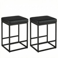 2PCS Square Bar Stool Set with PU Leather Cushion 24"Counter & Bar Height Heavy-Duty Metal Frame, Footrest, Non-Slip Feet for Kitchen Island, Bar, Dining 2PCS Square Bar Stool Set with PU Leather Cushion 24"Counter & Bar Height Heavy-Duty Metal Frame, Footrest, Non-Slip Feet for Kitchen Island, Bar, Dining