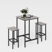 3-Piece Bar Table Set with 2 Bar Stools Space-Saving Pub Dining Set Metal Frame & Grey Wood Top Kitchen, Condo, Apartment, Home Bar 3-Piece Bar Table Set with 2 Bar Stools Space-Saving Pub Dining Set Metal Frame & Grey Wood Top Kitchen, Condo, Apartment, Home Bar
