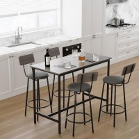 5-Piece Bar Table Set with 4 Bar Stools PU Padded Seats with Backrests Sturdy Steel Frame, Space-Saving Design Modern Dining & Home Bar Set for Kitchen & Apartment 5-Piece Bar Table Set with 4 Bar Stools PU Padded Seats with Backrests Sturdy Steel Frame, Space-Saving Design Modern Dining & Home Bar Set for Kitchen & Apartment