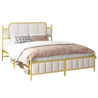 Queen Size Upholstered Bed Frame, Metal Bed Frame with Linen Fabric Headboard, Under Bed Storage, No Box Spring Required (Beige) - BD017QNGDWH Queen Size Upholstered Bed Frame, Metal Bed Frame with Linen Fabric Headboard, Under Bed Storage, No Box Spring Required (Beige) - BD017QNGDWH