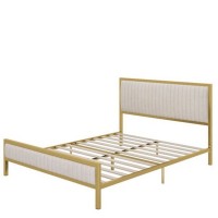 King Size Upholstered Bed Frame with Vertical Channel Tufted Headboard and Footboard, Modern Metal Platform Bed with Sturdy Slats, No Box Spring Needed, Beige Velvet Fabric – HFT-UP-03-K King Size Upholstered Bed Frame with Vertical Channel Tufted Headboard and Footboard, Modern Metal Platform Bed with Sturdy Slats, No Box Spring Needed, Beige Velvet Fabric – HFT-UP-03-K