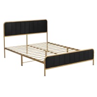 King Size Metal Bed Frame with Upholstered Headboard & FootboardGold Iron Platform Bed with Black Velvet Panels, No Box Spring Needed, Modern Noise-Free Design Model HOS-UP-054 King Size Metal Bed Frame with Upholstered Headboard & FootboardGold Iron Platform Bed with Black Velvet Panels, No Box Spring Needed, Modern Noise-Free Design Model HOS-UP-054