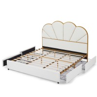 King Size Upholstered Platform Bed Frame with Storage Drawers, Shell-Shaped Headboard, Sturdy Metal & Wood Slat Support – No Box Spring Needed, 203 x 193 cm model W1708137168 King Size Upholstered Platform Bed Frame with Storage Drawers, Shell-Shaped Headboard, Sturdy Metal & Wood Slat Support – No Box Spring Needed, 203 x 193 cm model W1708137168