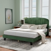 Full Size Bed Frame, Upholstered Velvet Platform Bed with Adjustable Headboard, Wood Slat Support, No Box Spring Needed (Green) - USAN1051340-10 Full Size Bed Frame, Upholstered Velvet Platform Bed with Adjustable Headboard, Wood Slat Support, No Box Spring Needed (Green) - USAN1051340-10