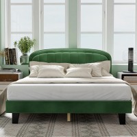 Queen Size Bed Frame, Upholstered Velvet Platform Bed with Adjustable Headboard, Wood Slat Support, No Box Spring Needed (Green) - USAN1051340-11 Queen Size Bed Frame, Upholstered Velvet Platform Bed with Adjustable Headboard, Wood Slat Support, No Box Spring Needed (Green) - USAN1051340-11
