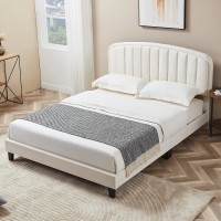Full Size Bed Frame, Upholstered Velvet Platform Bed with Adjustable Headboard, Wood Slat Support, No Box Spring Needed (White) - USAN1051340-4 Full Size Bed Frame, Upholstered Velvet Platform Bed with Adjustable Headboard, Wood Slat Support, No Box Spring Needed (White) - USAN1051340-4