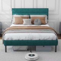 Queen Upholstered Bed Frame with Headboard | Embedded Mattress Design, Noise-Free Steel Slats, Under-Bed Storage 800 lbs Capacity Modern Platform Bed, Green Queen Upholstered Bed Frame with Headboard | Embedded Mattress Design, Noise-Free Steel Slats, Under-Bed Storage 800 lbs Capacity Modern Platform Bed, Green