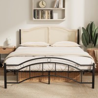 Queen Bed Frame, Metal Platform, Rattan-Style Headboard Queen Bed Frame, Metal Platform, Rattan-Style Headboard