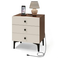 Nightstand with Charging Station, 3 Drawer Wood Bedside Table with Leather-Style Fronts |USB & Type-C + AC Outlet Modern Storage End Table for Bedroom Living Room Nightstand with Charging Station, 3 Drawer Wood Bedside Table with Leather-Style Fronts |USB & Type-C + AC Outlet Modern Storage End Table for Bedroom Living Room