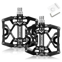 SGODDE Mountain Bike Pedals, Aluminum Alloy 9/16 inch Flat Pedals with 3 Bearings for Bikes, Universal Fit (Black) - X002WSL3JB SGODDE Mountain Bike Pedals, Aluminum Alloy 9/16 inch Flat Pedals with 3 Bearings for Bikes, Universal Fit (Black) - X002WSL3JB