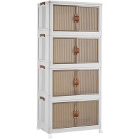 4-Tier Stackable Storage Cabinet with Transparent Doors, Modern Plastic Storage Organizer with Leather Handles & Wheels for Kitchen, Living Room, Bedroom – 60.5×38×136cm White Model 9016 4-Tier Stackable Storage Cabinet with Transparent Doors, Modern Plastic Storage Organizer with Leather Handles & Wheels for Kitchen, Living Room, Bedroom – 60.5×38×136cm White Model 9016
