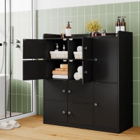 Bathroom Storage Cabinet Freestanding Floor Organizer with 8 Doors & Shelves Waterproof P2 MDF Modern Black Storage Cupboard Bathroom, Entryway, Living Room Storage Bathroom Storage Cabinet Freestanding Floor Organizer with 8 Doors & Shelves Waterproof P2 MDF Modern Black Storage Cupboard Bathroom, Entryway, Living Room Storage