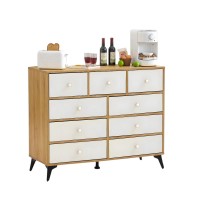 9-Drawer Storage Cabinet, Dresser Organizer with Wood Desktop, White Drawer Panels (Natural) - BC-02-NW 9-Drawer Storage Cabinet, Dresser Organizer with Wood Desktop, White Drawer Panels (Natural) - BC-02-NW