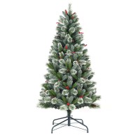 Snow-Flocked Artificial Christmas Tree with Red Berries & Pinecones Reinforced Top, Stable Metal Stand 7.5 FT (228 cm) Indoor Holiday Home Décor Mode US-BG075T1020 Snow-Flocked Artificial Christmas Tree with Red Berries & Pinecones Reinforced Top, Stable Metal Stand 7.5 FT (228 cm) Indoor Holiday Home Décor Mode US-BG075T1020