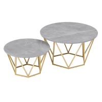 Set of 2 Coffee Table Set, Modern Faux Marble Coffee Table and End Table for Home, Living Room (Grey-Gold) - GilesCoffeeTableGY&G-FWS Set of 2 Coffee Table Set, Modern Faux Marble Coffee Table and End Table for Home, Living Room (Grey-Gold) - GilesCoffeeTableGY&G-FWS