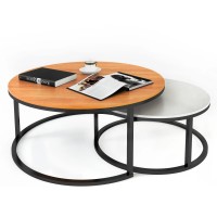 ODIKA 2-Piece Coffee Table Set, Modern Two Tone Nesting Coffee Tables with Industrial Wood Finish, Metal Frame for Home, Living Room - NT-CR-BRWH-81822 ODIKA 2-Piece Coffee Table Set, Modern Two Tone Nesting Coffee Tables with Industrial Wood Finish, Metal Frame for Home, Living Room - NT-CR-BRWH-81822