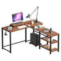 L-Shaped Computer Desk, 50" inch Rustic Wood Corner Desk with Metal Frame, Storage Shelves, Headphone Hook for Home, Office - HJ-CDESK-150-B L-Shaped Computer Desk, 50" inch Rustic Wood Corner Desk with Metal Frame, Storage Shelves, Headphone Hook for Home, Office - HJ-CDESK-150-B