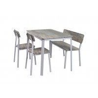 4-Piece Dining Table Set with Bench & 2 Chairs Modern Wood-Look Tabletop & Sturdy Metal Frame Space-Saving Kitchen & Dining Room Furniture for Apartments, Condos & Small Spaces – Gray 4-Piece Dining Table Set with Bench & 2 Chairs Modern Wood-Look Tabletop & Sturdy Metal Frame Space-Saving Kitchen & Dining Room Furniture for Apartments, Condos & Small Spaces – Gray