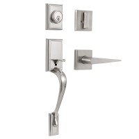 Front Door Lock Set with Handle, Traditional Keyed Handle Set, Easy to Install, for Home, Office, Hotel (Satin Nickel) - S-S115 Front Door Lock Set with Handle, Traditional Keyed Handle Set, Easy to Install, for Home, Office, Hotel (Satin Nickel) - S-S115