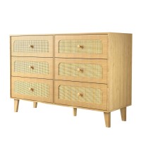 6 Drawer Dresser with Rattan Fronts Wide Wooden Storage Cabinet with Smooth Metal Slides & Anti-Tip Kit 110cm Modern Chest Bedroom, Living Room, TV Stand 6 Drawer Dresser with Rattan Fronts Wide Wooden Storage Cabinet with Smooth Metal Slides & Anti-Tip Kit 110cm Modern Chest Bedroom, Living Room, TV Stand