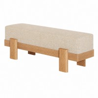 55-Inch Upholstered Entryway Bench, Padded Seat, Beige and Oak 55-Inch Upholstered Entryway Bench, Padded Seat, Beige and Oak