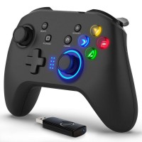 Wireless Gaming Controller for Switch, PC, Android & PS3, 2.4G USB Receiver and Wired Play, RGB Light Joystick, Dual Vibration, Programmable Back Buttons, Black Wireless Gaming Controller for Switch, PC, Android & PS3, 2.4G USB Receiver and Wired Play, RGB Light Joystick, Dual Vibration, Programmable Back Buttons, Black