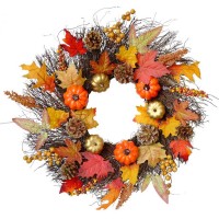 Fall Pumpkin Wreath 50 cm Artificial Autumn Harvest Door Wreath with Maple Leaves, Pumpkins, Berries, Pinecones & Twig Base Halloween Thanksgiving Front Door Wall Décor Fall Pumpkin Wreath 50 cm Artificial Autumn Harvest Door Wreath with Maple Leaves, Pumpkins, Berries, Pinecones & Twig Base Halloween Thanksgiving Front Door Wall Décor