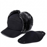 Winter Trapper Hat, Faux Fur Face Cover, Black, One Size Winter Trapper Hat, Faux Fur Face Cover, Black, One Size