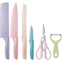 6-Piece Colorful Kitchen Knife Set with Scissors & Peeler Cleaver, Chef, Bread & Paring Knife High-Grade Stainless Steel Blades Ergonomic Handles Cooking, Meal Prep, Home Kitchen 6-Piece Colorful Kitchen Knife Set with Scissors & Peeler Cleaver, Chef, Bread & Paring Knife High-Grade Stainless Steel Blades Ergonomic Handles Cooking, Meal Prep, Home Kitchen