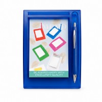 Memo Stand with Pen, Blue Desk Note Holder, 12.5 x 18.5 cm Memo Stand with Pen, Blue Desk Note Holder, 12.5 x 18.5 cm