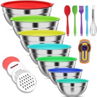 7 PCS Stainless Steel Mixing Bowl Set, Multifunctional Stacking Mixing Bowls with Lids and Accessories for Home, Kitchen, Cooking - TU-JC-SLW003-US 7 PCS Stainless Steel Mixing Bowl Set, Multifunctional Stacking Mixing Bowls with Lids and Accessories for Home, Kitchen, Cooking - TU-JC-SLW003-US