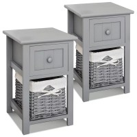 Set of 2 Nightstand, Solid Wood Bedside Table with Drawer and Wicker Basket for Home, Living Room, Bedroom 31 x 28 x 45cm (Grey) - D01-Blue-X Set of 2 Nightstand, Solid Wood Bedside Table with Drawer and Wicker Basket for Home, Living Room, Bedroom 31 x 28 x 45cm (Grey) - D01-Blue-X
