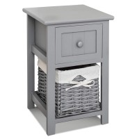 Nightstand, Solid Wood Bedside Table with Drawer and Wicker Basket for Home, Living Room, Bedroom 31 x 28 x 45cm (Grey) - D01-Blue Nightstand, Solid Wood Bedside Table with Drawer and Wicker Basket for Home, Living Room, Bedroom 31 x 28 x 45cm (Grey) - D01-Blue