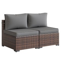 2 PCS Patio Furniture Set, Outdoor Wicker Rattan Sectional Armless Sofa Chair with Cushions (Grey) - NBCS018GRFS-B 2 PCS Patio Furniture Set, Outdoor Wicker Rattan Sectional Armless Sofa Chair with Cushions (Grey) - NBCS018GRFS-B