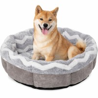 Round Shearling Pet Bed for Small Dogs & Cats Plush Zigzag Bolster Bed with Non-Skid Bottom, Machine Washable 21 x 21 x 6 in Gray/White for Cozy Indoor Rest Round Shearling Pet Bed for Small Dogs & Cats Plush Zigzag Bolster Bed with Non-Skid Bottom, Machine Washable 21 x 21 x 6 in Gray/White for Cozy Indoor Rest