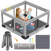Baby Playpen with Mat, 127 x 127 cm Collapsible Portable Play Pen with 2 Handlers, Visible Mesh, Non-Slip, Storage Bag for Indoor & Outdoor - BP127 Baby Playpen with Mat, 127 x 127 cm Collapsible Portable Play Pen with 2 Handlers, Visible Mesh, Non-Slip, Storage Bag for Indoor & Outdoor - BP127