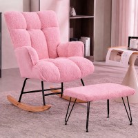 Teddy Fabric Rocking Chair with Ottoman Upholstered High Back Accent Glider | Solid Wood Base & Metal Frame Nursery, Living Room, Reading Relaxation Chair Teddy Fabric Rocking Chair with Ottoman Upholstered High Back Accent Glider | Solid Wood Base & Metal Frame Nursery, Living Room, Reading Relaxation Chair