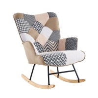 Fabric patchwork upholstery Rocking Chair with Solid Wood Rockers, High-Density Foam, 330 lb Capacity Accent Lounge Chair for Living Room & Bedroom Fabric patchwork upholstery Rocking Chair with Solid Wood Rockers, High-Density Foam, 330 lb Capacity Accent Lounge Chair for Living Room & Bedroom