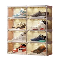 ANTBOX LED Shoe Box with Sound Control Lights, Shoe Storage Organizer with Magnetic Doors, 4 Layers, 8 Grids (8 Pairs) - STA2-D8 ANTBOX LED Shoe Box with Sound Control Lights, Shoe Storage Organizer with Magnetic Doors, 4 Layers, 8 Grids (8 Pairs) - STA2-D8