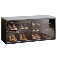 Shoe Storage Bench, 6 Storage Entryway Cabinet with Teal Glass Door, Adjustable Shelves, Deodorization & Negative-Ion Technology for Home, Entryway, Living Room (Black) - YJ-HXG-002 Shoe Storage Bench, 6 Storage Entryway Cabinet with Teal Glass Door, Adjustable Shelves, Deodorization & Negative-Ion Technology for Home, Entryway, Living Room (Black) - YJ-HXG-002