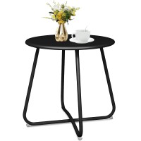 Outdoor Side Table, Round Modern Metal Side Table End Table for Home, Garden, Balcony, Yard (Black) - QFT-WFST016BL Outdoor Side Table, Round Modern Metal Side Table End Table for Home, Garden, Balcony, Yard (Black) - QFT-WFST016BL