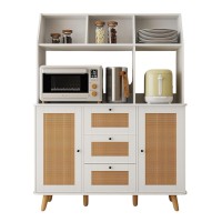 Sideboard Cabinet, Buffet Cabinet with Rattan Doors, 3 Drawers, Open Shelves for Home, Entryway, Dining Room - SMT-WR033W Sideboard Cabinet, Buffet Cabinet with Rattan Doors, 3 Drawers, Open Shelves for Home, Entryway, Dining Room - SMT-WR033W