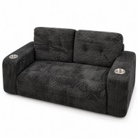 Loveseat Sofa, Black Corduroy Couch with 2 Cup Holders Loveseat Sofa, Black Corduroy Couch with 2 Cup Holders
