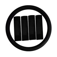 Black Steering Wheel Cover Set, Fabric, 5 Piece Car Interior Kit Black Steering Wheel Cover Set, Fabric, 5 Piece Car Interior Kit