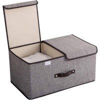 Foldable Linen Storage Box, 50 x 30 x 25 cm Double Lid Organizer Container for Home, Office, Clothes, Books, Toys (Grey) - HJ23052 Foldable Linen Storage Box, 50 x 30 x 25 cm Double Lid Organizer Container for Home, Office, Clothes, Books, Toys (Grey) - HJ23052