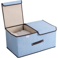 Foldable Linen Storage Box, 50 x 30 x 25 cm Double Lid Organizer Container for Home, Office, Clothes, Books, Toys (Blue) - HJ23053 Foldable Linen Storage Box, 50 x 30 x 25 cm Double Lid Organizer Container for Home, Office, Clothes, Books, Toys (Blue) - HJ23053