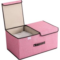 Foldable Linen Storage Box, 50 x 30 x 25 cm Double Lid Organizer Container for Home, Office, Clothes, Books, Toys (Pink) - HJ23054 Foldable Linen Storage Box, 50 x 30 x 25 cm Double Lid Organizer Container for Home, Office, Clothes, Books, Toys (Pink) - HJ23054