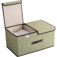 Foldable Linen Storage Box, 50 x 30 x 25 cm Double Lid Organizer Container for Home, Office, Clothes, Books, Toys (Green) - HJ23056 Foldable Linen Storage Box, 50 x 30 x 25 cm Double Lid Organizer Container for Home, Office, Clothes, Books, Toys (Green) - HJ23056