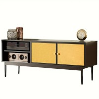 Rattan TV Cabinet, 135 x 40 cm Modern Console Stand for 65 inch TV with Storage Cabinet and Open Shelves for Home, Living Room, Bedroom - USATUN1046789 Rattan TV Cabinet, 135 x 40 cm Modern Console Stand for 65 inch TV with Storage Cabinet and Open Shelves for Home, Living Room, Bedroom - USATUN1046789